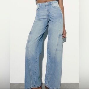 ZARA Women Cargo Side Pocket Denim Wide Leg Pants Sz US 4
Blue